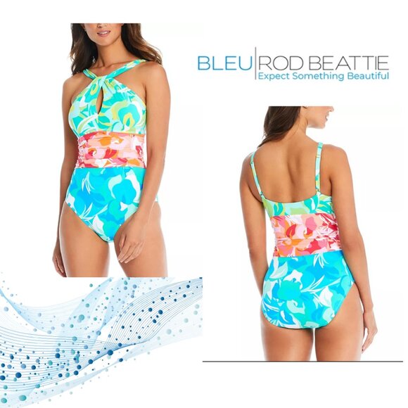 Bleu Rod Beattie Other - Bleu by Rod Beattie High Neck Cutout Detail Swimsuit NWT Sz 12